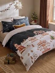 Natural Gingerbread Christmas Reversible Duvet Cover and Pillowcase Set - Image 2 of 6