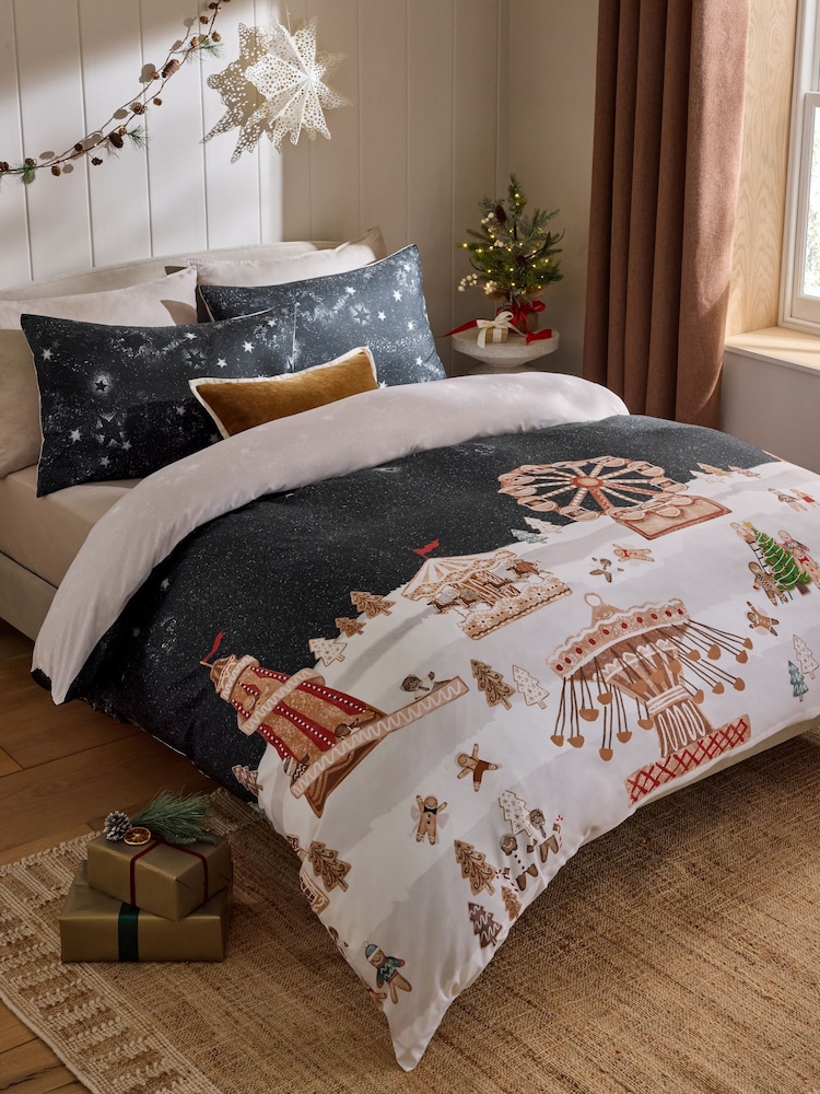 Natural Gingerbread Christmas Reversible Duvet Cover and Pillowcase Set - Image 2 of 6
