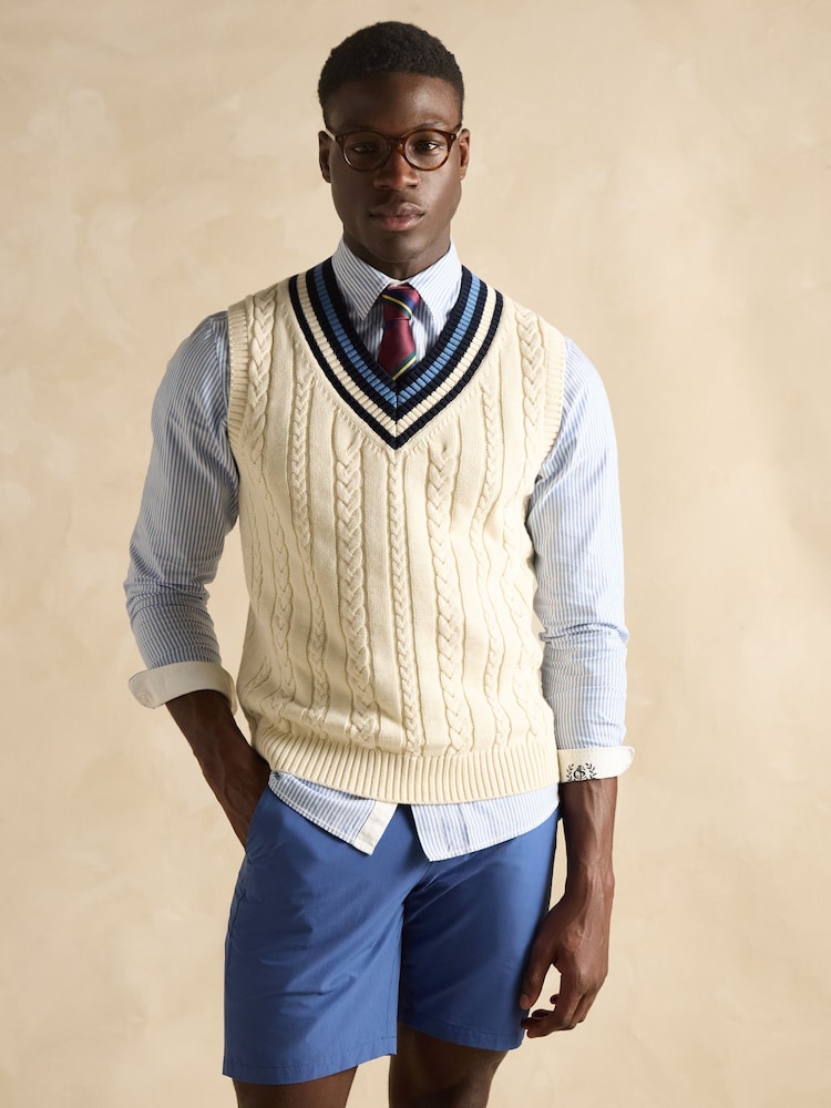 Joules Headingly Cream Cable Knit Cricket Vest - Image 1 of 7
