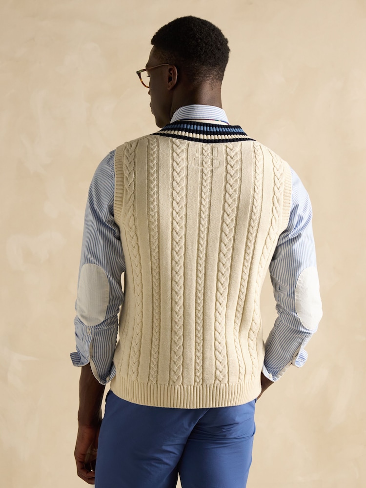 Joules Headingly Cream Cable Knit Cricket Vest - Image 2 of 7