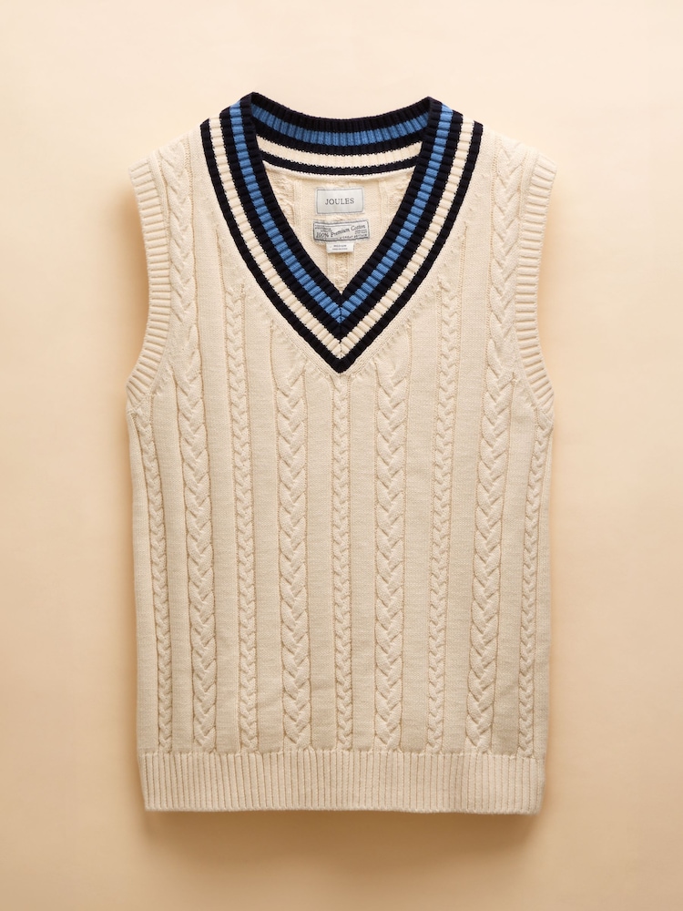 Joules Headingly Cream Cable Knit Cricket Vest - Image 7 of 7