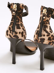 River Island Beige Wide Fit Leopard Heeled Sandals - Image 4 of 4