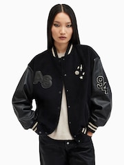 AllSaints Black Valeria Varsity Jacket - Image 2 of 9