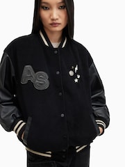 AllSaints Black Valeria Varsity Jacket - Image 3 of 9