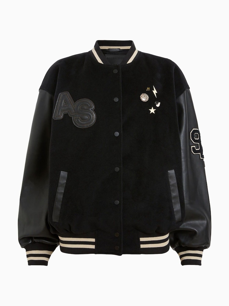 AllSaints Black Valeria Varsity Jacket - Image 9 of 9