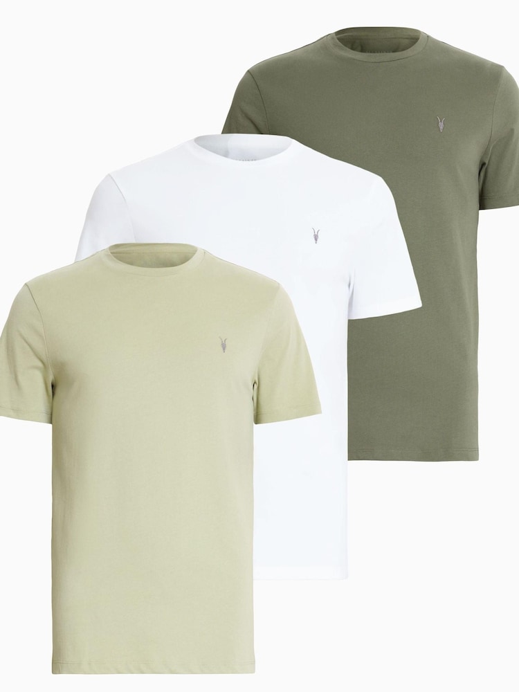 AllSaints Green Brace Short Sleeves 100% Organic Cotton T-Shirt Crew 3 Pack - Image 1 of 17