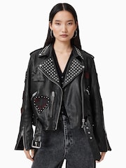 AllSaints Black College Biker Jackets - Image 1 of 11
