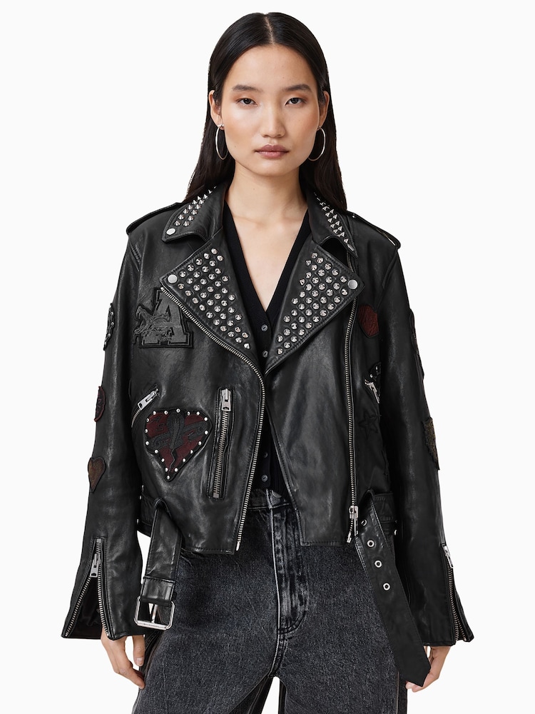 AllSaints Black College Biker Jackets - Image 1 of 11
