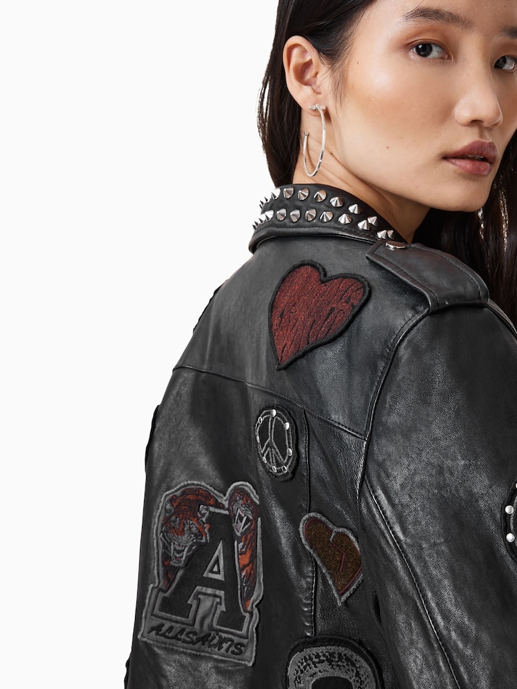 AllSaints Black College Biker Jackets - Image 2 of 11