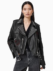 AllSaints Black College Biker Jackets - Image 4 of 11
