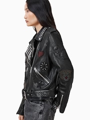 AllSaints Black College Biker Jackets - Image 6 of 11
