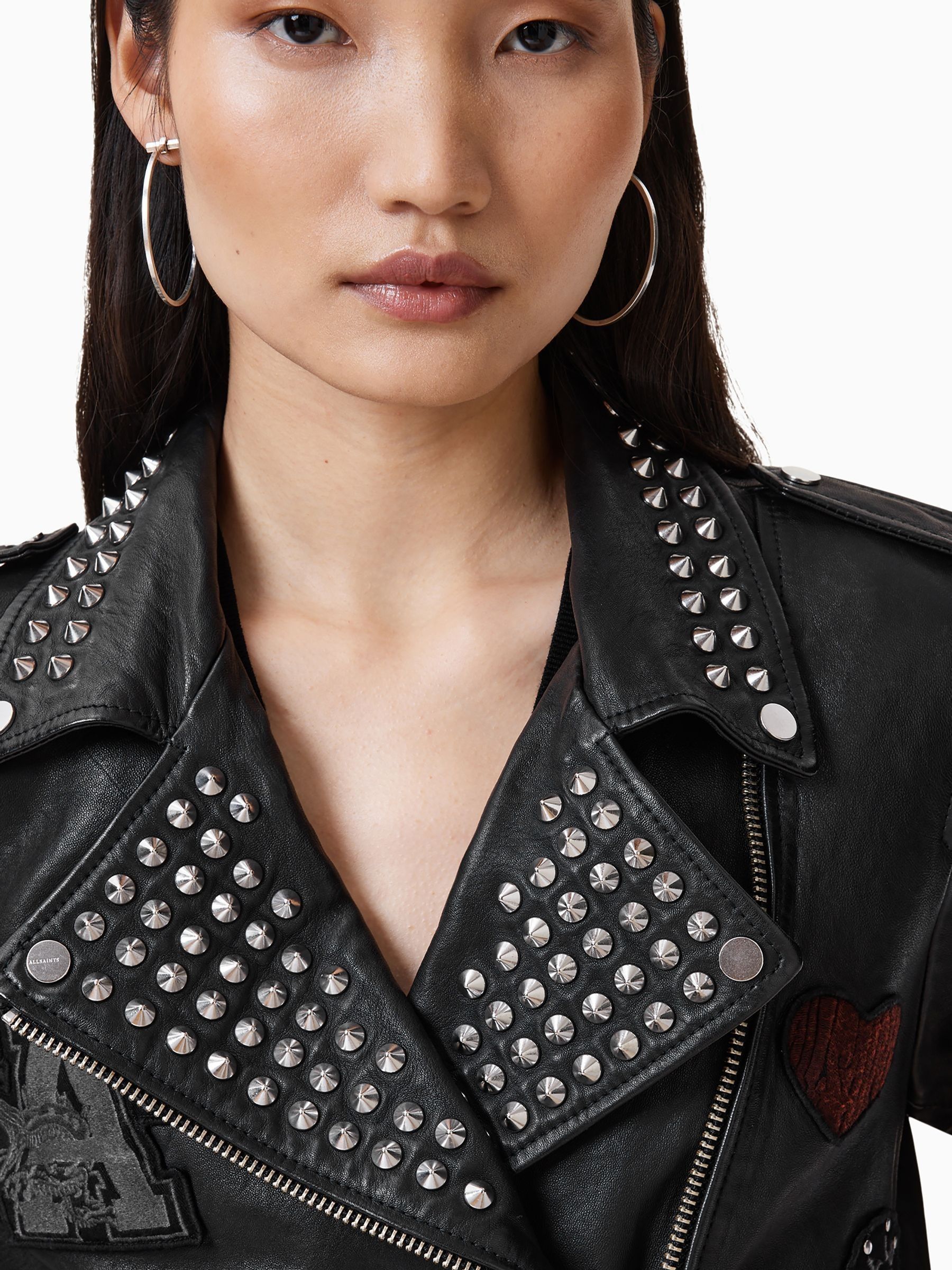 Buy AllSaints Black College Black Relaxed Fit Studded Leather