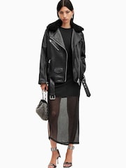 AllSaints Black Vendra Nz Biker Jacket - Image 1 of 9
