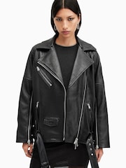 AllSaints Black Vendra Nz Biker Jacket - Image 4 of 9