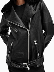 AllSaints Black Vendra Nz Biker Jacket - Image 5 of 9