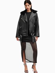 AllSaints Black Vendra Nz Biker Jacket - Image 6 of 9