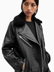 AllSaints Black Vendra Nz Biker Jacket - Image 7 of 9
