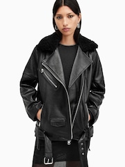 AllSaints Black Vendra Nz Biker Jacket - Image 8 of 9