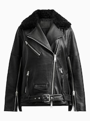 AllSaints Black Vendra Nz Biker Jacket - Image 9 of 9