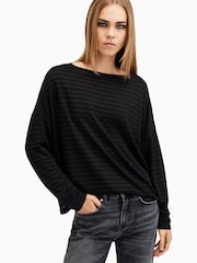 AllSaints Black Rita Stripe T-Shirt - Image 1 of 6