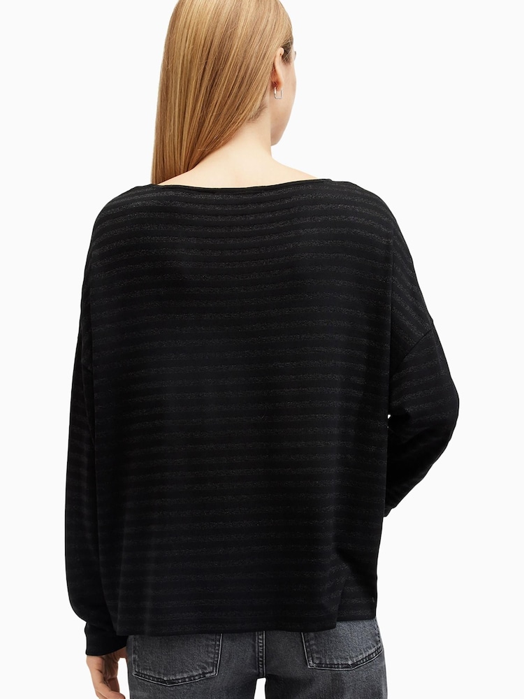 AllSaints Black Rita Stripe T-Shirt - Image 2 of 6 AllSaints Black Rita Stripe T-Shirt - Image 2 of 6