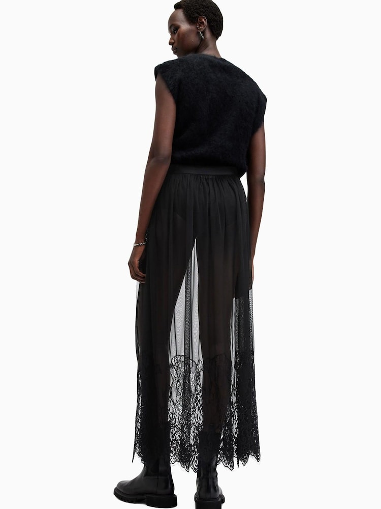 AllSaints Black Ariella Lace Skirt - Image 2 of 8