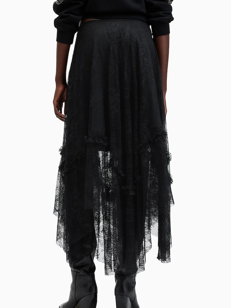AllSaints Black Josie Lace Skirt - Image 2 of 8