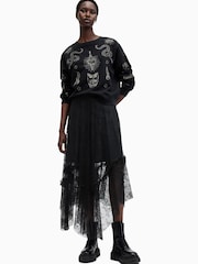 AllSaints Black Josie Lace Skirt - Image 4 of 8