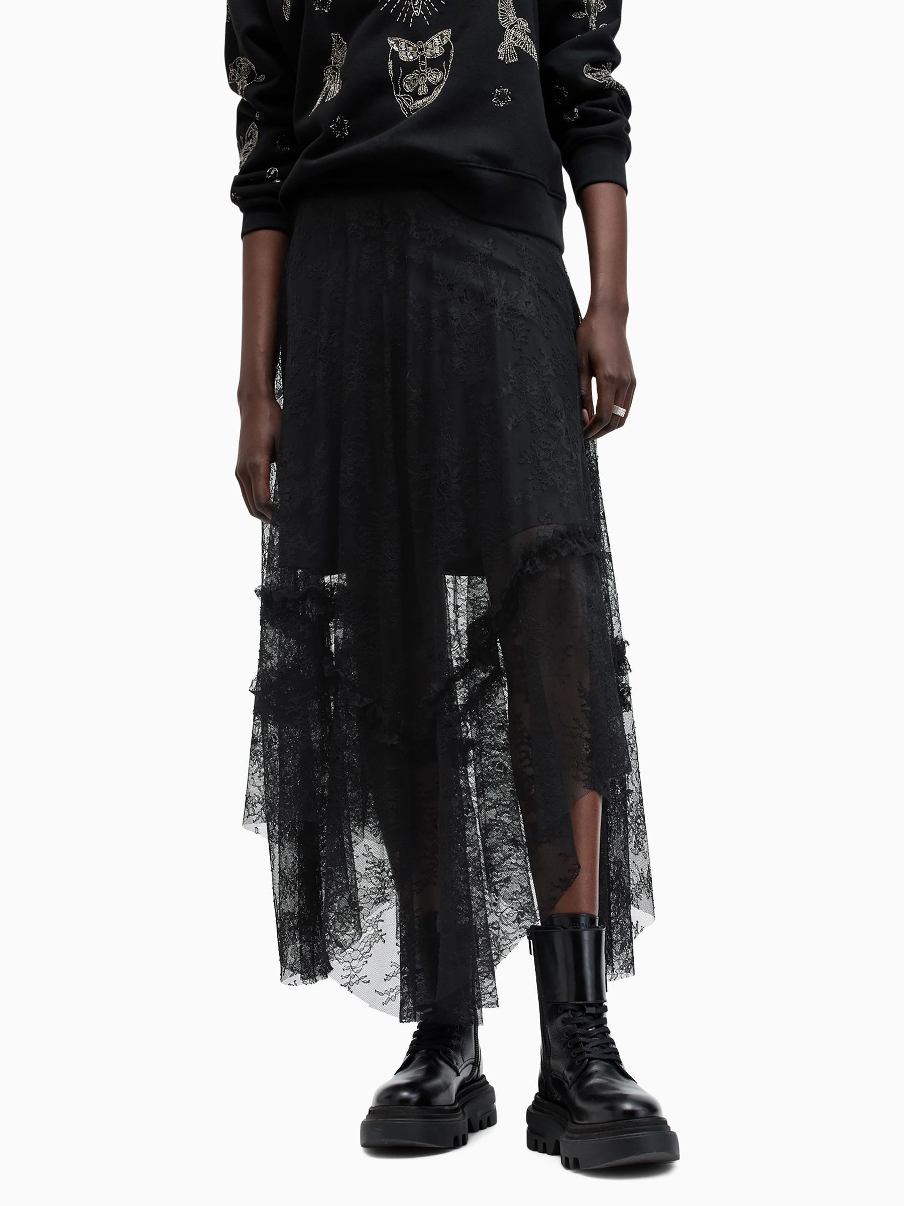 Buy AllSaints Black Josie Lace Skirt from Next USA