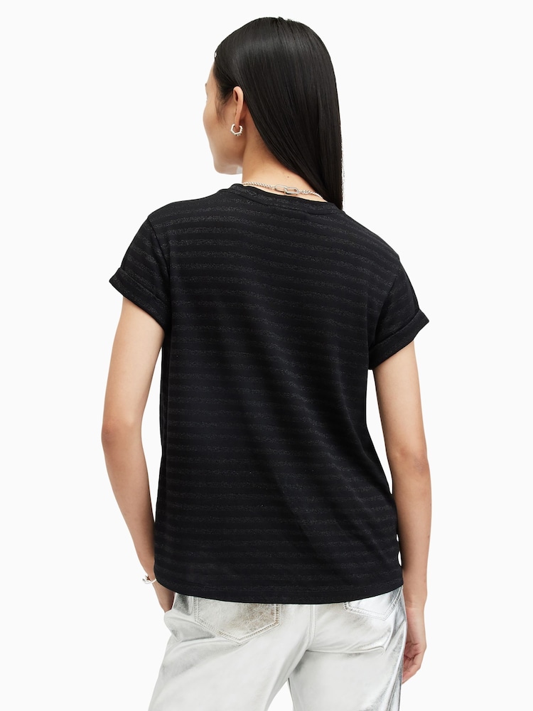 AllSaints Black Anna Stripe T-Shirt - Image 2 of 5