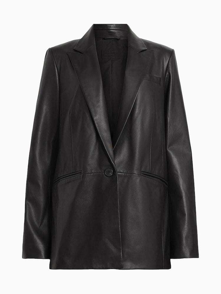 AllSaints Black Deri Leather Blazer - Image 7 of 7