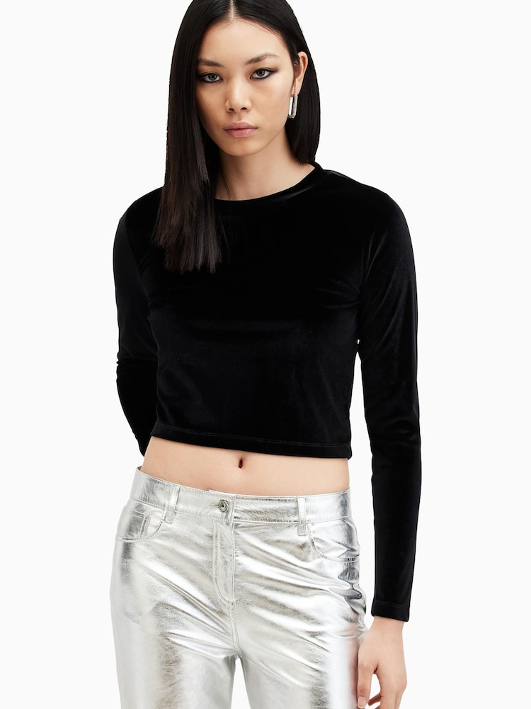 AllSaints Black Regina Velvet Top - Image 1 of 8