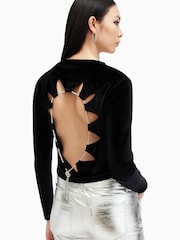 AllSaints Black Regina Velvet Top - Image 2 of 8