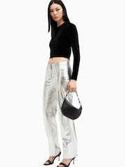 AllSaints Black Regina Velvet Top - Image 5 of 8