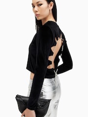 AllSaints Black Regina Velvet Top - Image 7 of 8