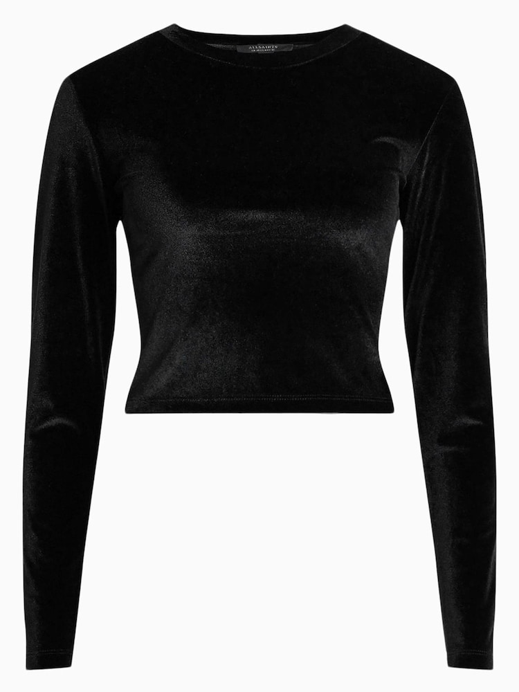 AllSaints Black Regina Velvet Top - Image 8 of 8