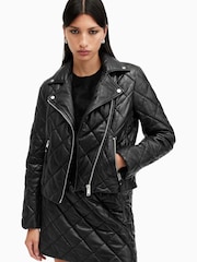 AllSaints Black Dalby Quilt Biker Jacket - Image 1 of 7