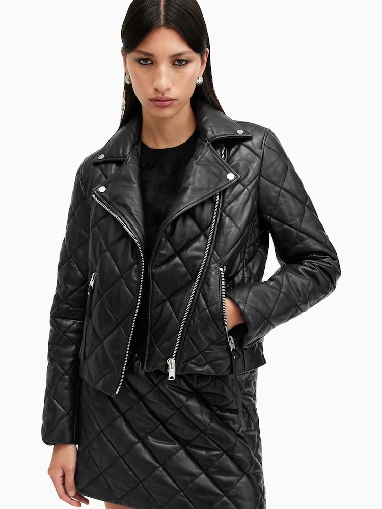 AllSaints Black Dalby Quilt Biker Jacket - Image 1 of 7 AllSaints Black Dalby Quilt Biker Jacket - Image 1 of 7