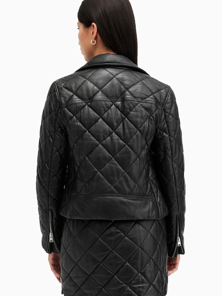 AllSaints Black Dalby Quilt Biker Jacket - Image 2 of 7 AllSaints Black Dalby Quilt Biker Jacket - Image 2 of 7