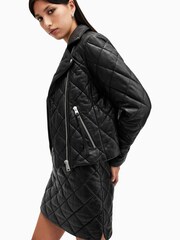 AllSaints Black Dalby Quilt Biker Jacket - Image 3 of 7