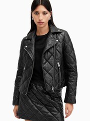 AllSaints Black Dalby Quilt Biker Jacket - Image 4 of 7