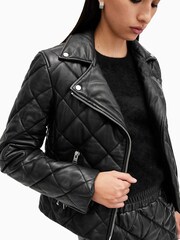 AllSaints Black Dalby Quilt Biker Jacket - Image 6 of 7