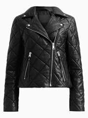 AllSaints Black Dalby Quilt Biker Jacket - Image 7 of 7