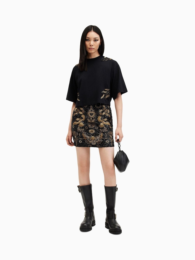 AllSaints Black Artia Wing 100% Cotton T-Shirt - Image 1 of 7