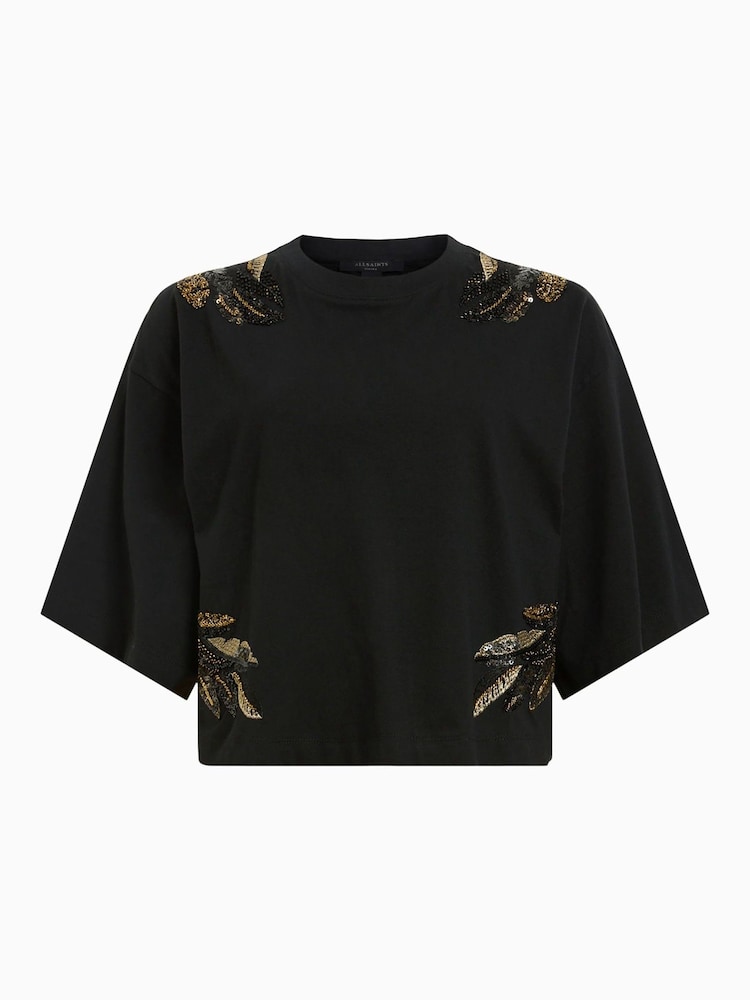 AllSaints Black Artia Wing 100% Cotton T-Shirt - Image 7 of 7