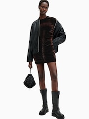 AllSaints Brown Eris Velvet Dress - Image 1 of 6