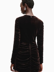 AllSaints Brown Eris Velvet Dress - Image 2 of 6