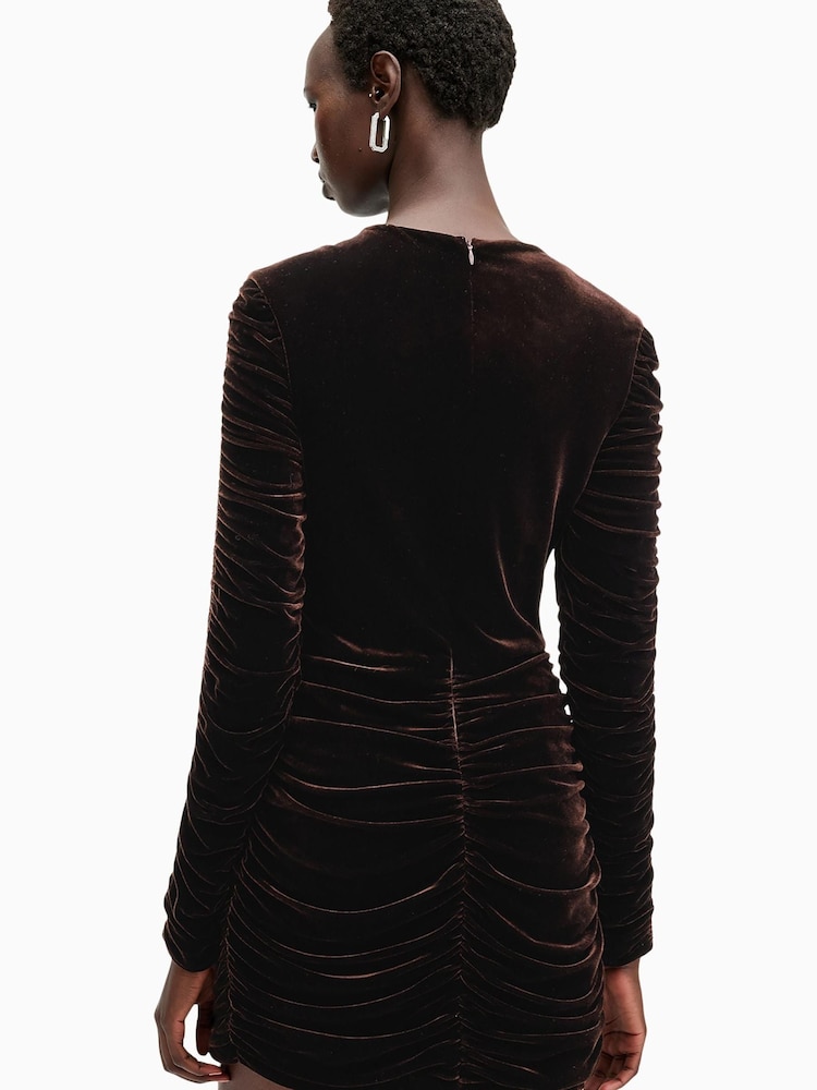 AllSaints Brown Eris Velvet Dress - Image 2 of 6