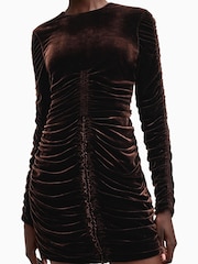 AllSaints Brown Eris Velvet Dress - Image 3 of 6