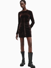 AllSaints Brown Eris Velvet Dress - Image 4 of 6